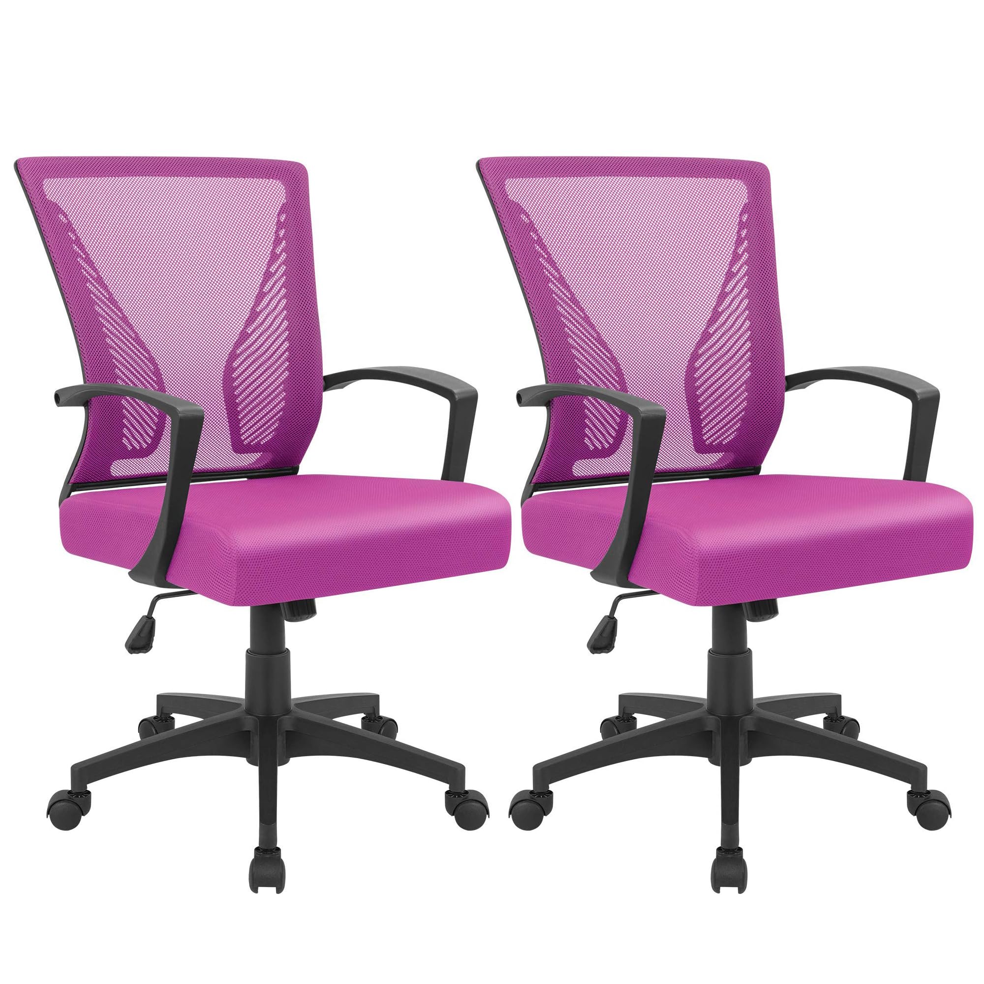 (2, Pink) Office Chair Ergonomic Computer Desk Mesh Chair Mid Back Swivel Lumbar Support with Armrest