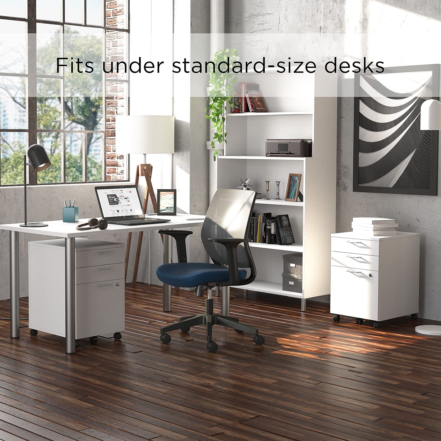 ( 2 pack) Mobile Pedestal File Cabinet, 3-Drawer, White, Wheels