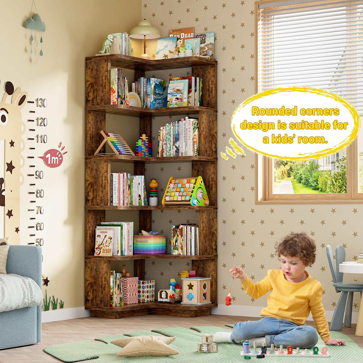Corner Book Shelf, 6-Shelf L Shaped Corner Bookshelf with Baffle