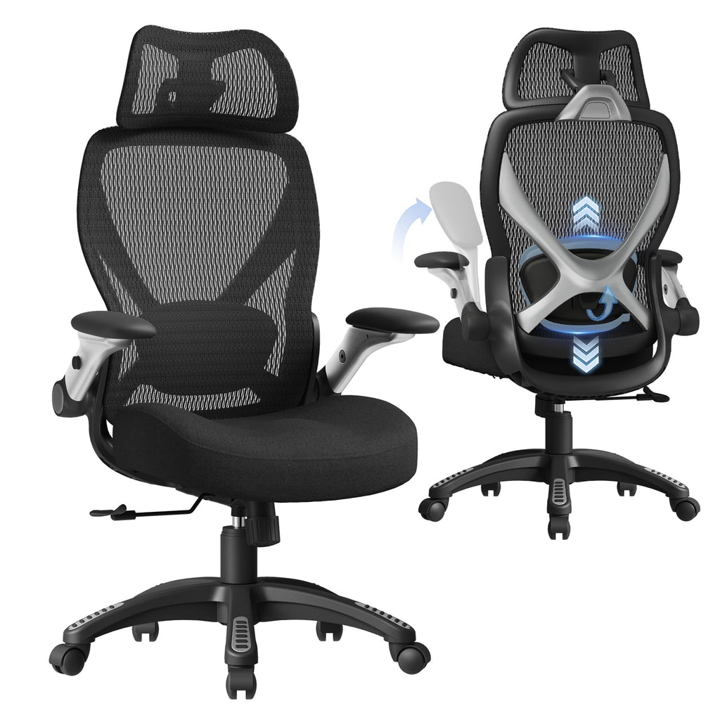 X100 Ergonomic Mesh Office Chair, Big and Tall Hone Desk Chair with 5D Flip-Up Arms, Adjustable 3D Lumbar Support,Gaming & Executive Computer Chairs for Long Hours, Padded Seat