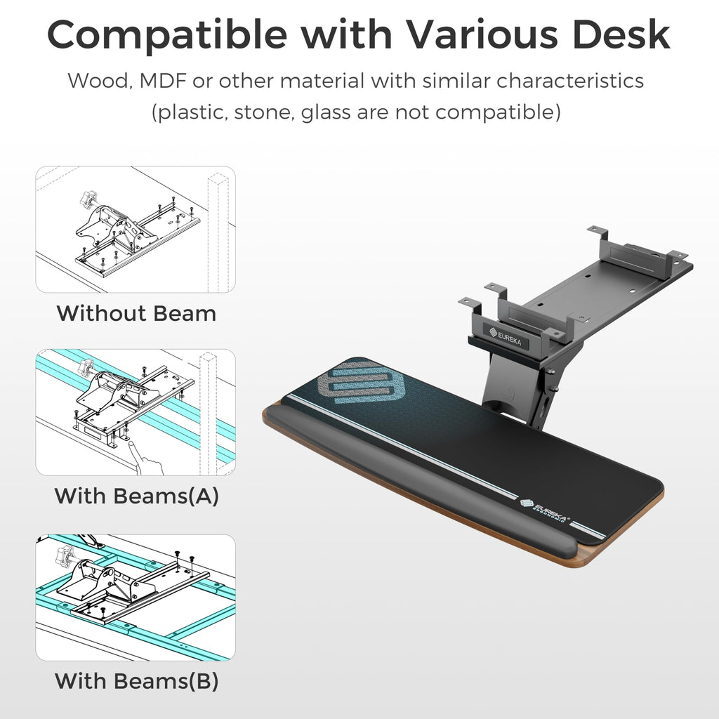 Keyboard Tray Height Adjustable, Swivel Tilt Computer Keyboard Drawer Under Desk, 25x9.13'' Sliding Keyboard & Mouse Platform with Mouse Pad for Typing, Walnut