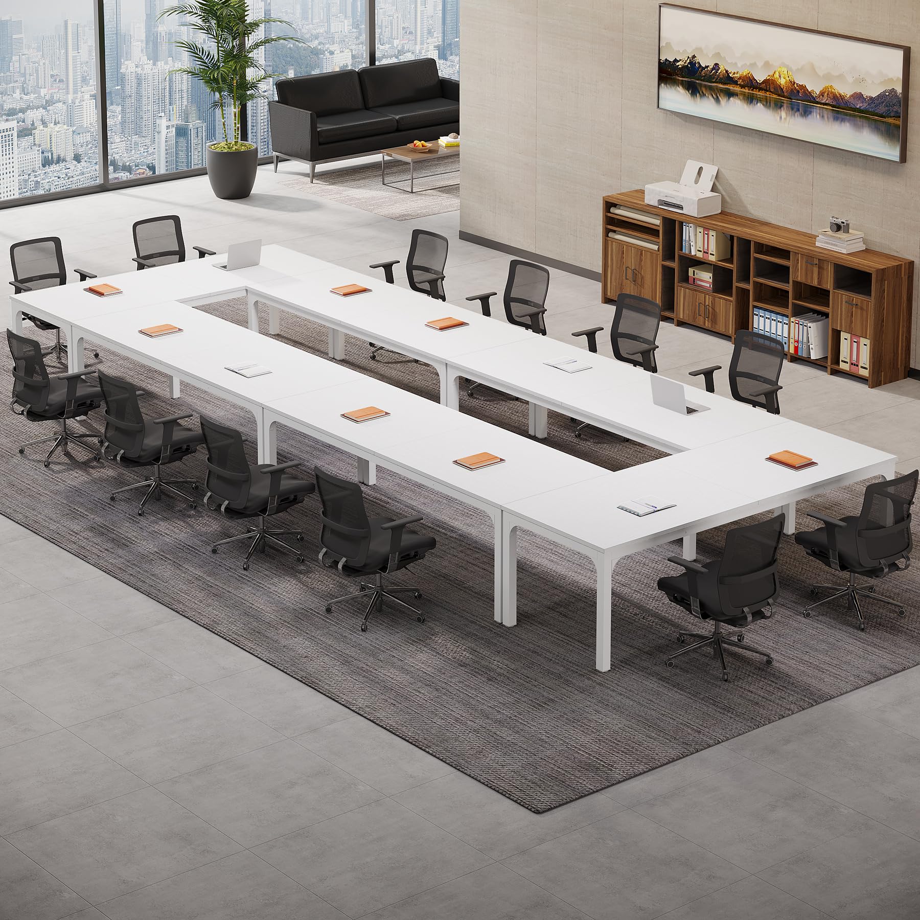 6.5 FT Conference Room Table, 78.74" W x 27.56" D Large Office Conference Table, Modern Seminar Meeting Table Desk for Boardroom, Meeting Room (6, White)