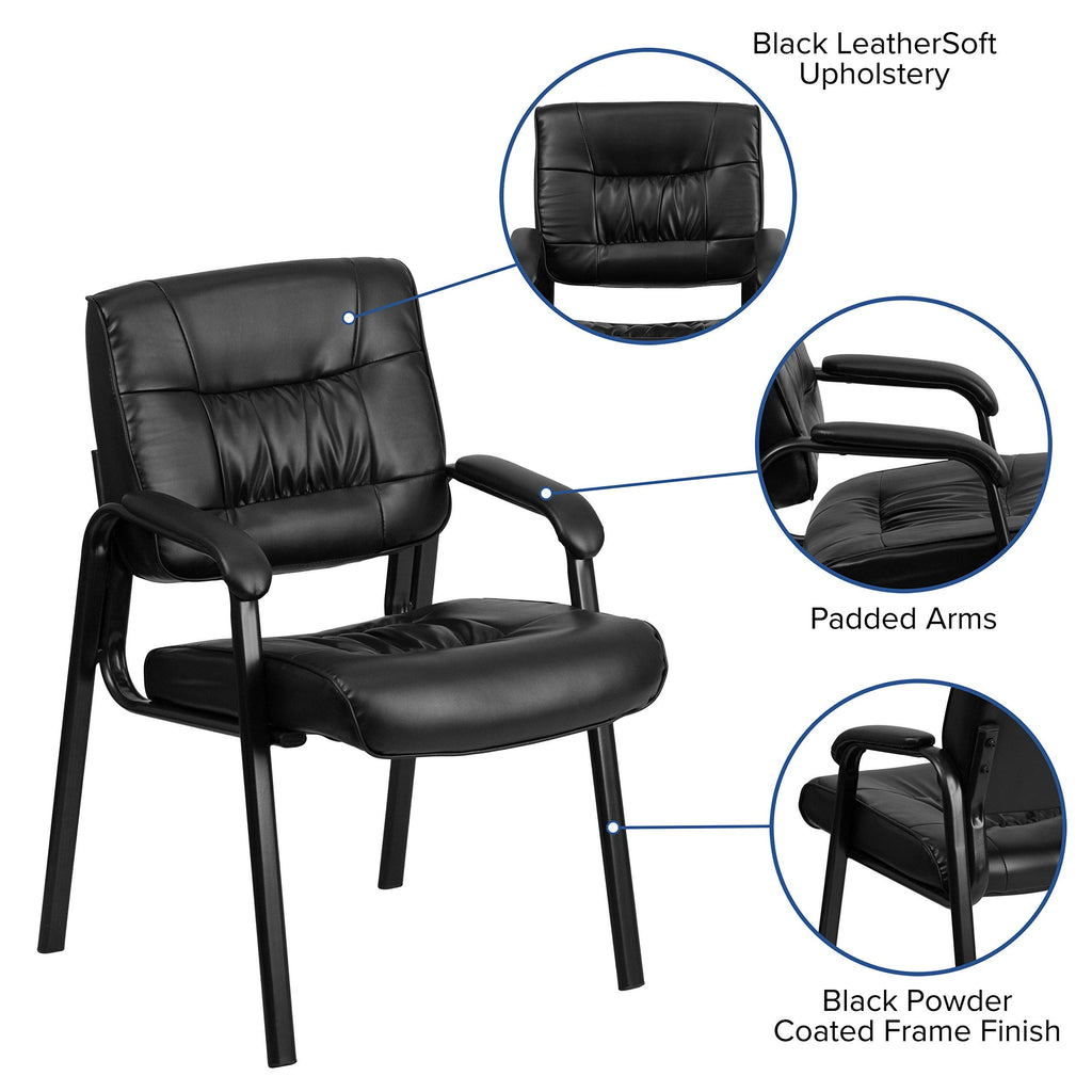 Haeger LeatherSoft Tufted Executive Reception Chair with Padded Armrests, Upholstered Side Chair for Living Room or Office, Black