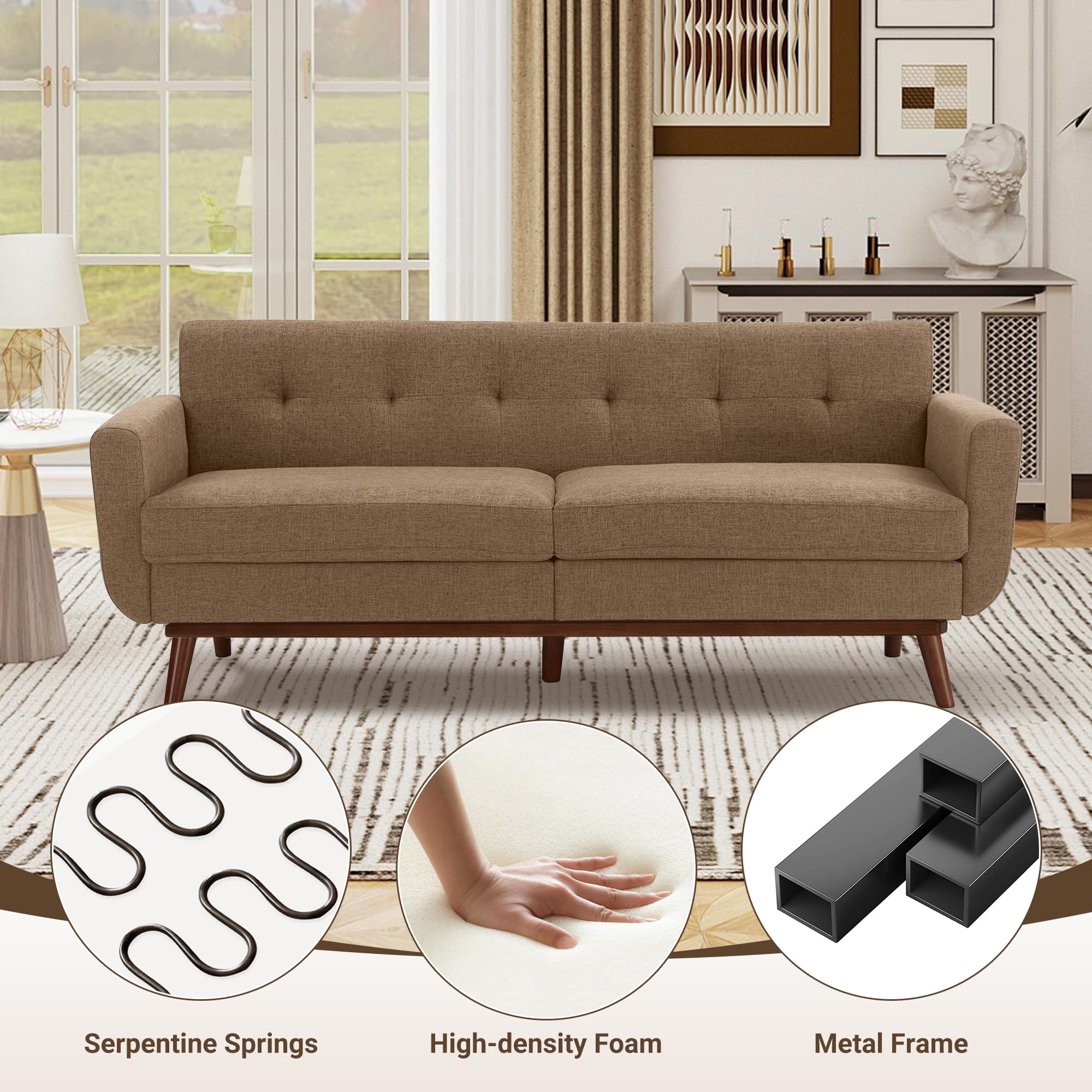 77.2" W Loveseat Sofa, Solid & Easy to Install Small Couch for Bedroom, Office, Apartment, Brown