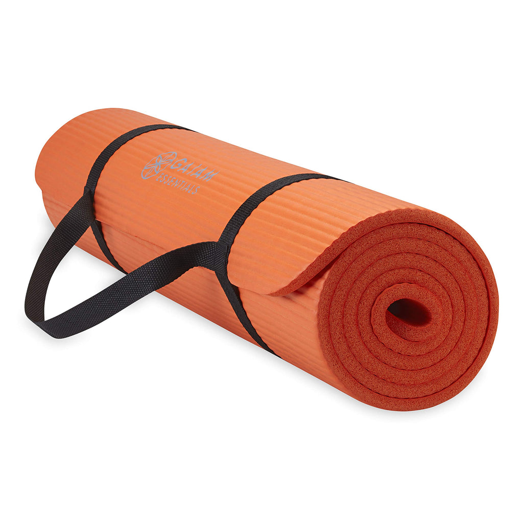 Essentials Thick Yoga Mat Fitness & Exercise Mat with Easy-Cinch Carrier Strap, Orange, 72""L X 24""W X 2/5 Inch Thick-10mm