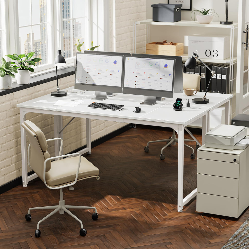 63 X 24 Inch Office Computer Desk with Power Outlets and USB-C Port, Larger and Longer Gaming Desk, for Home Office, Study, Writing Work from Home Table, Metal Frame, Rustic Brown