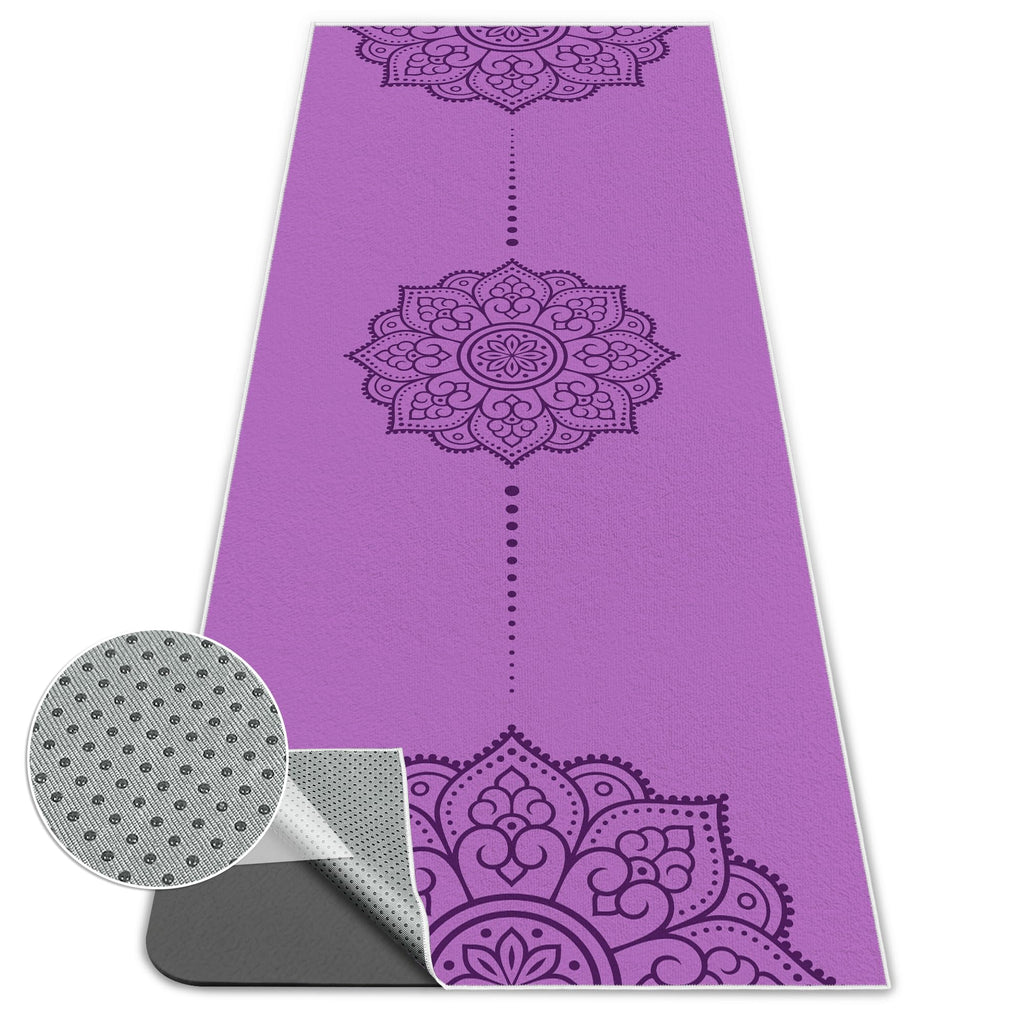 Yoga Towel, Absorbent Yoga Mat Towel for Hot Yoga Non Slip, Stylish Prints, Ideal for Workouts, Hot Yoga, Bikram, Pilates Equipment,72 x 27 in,Purple Mandala