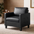 Accent Chair, Black Leather Chair, Mid-Century Modern Living Room Chairs, Cozy Office Reading Chair with Tufted Seat and Armrest, Reception Armchairs for Bedroom, Waiting Room