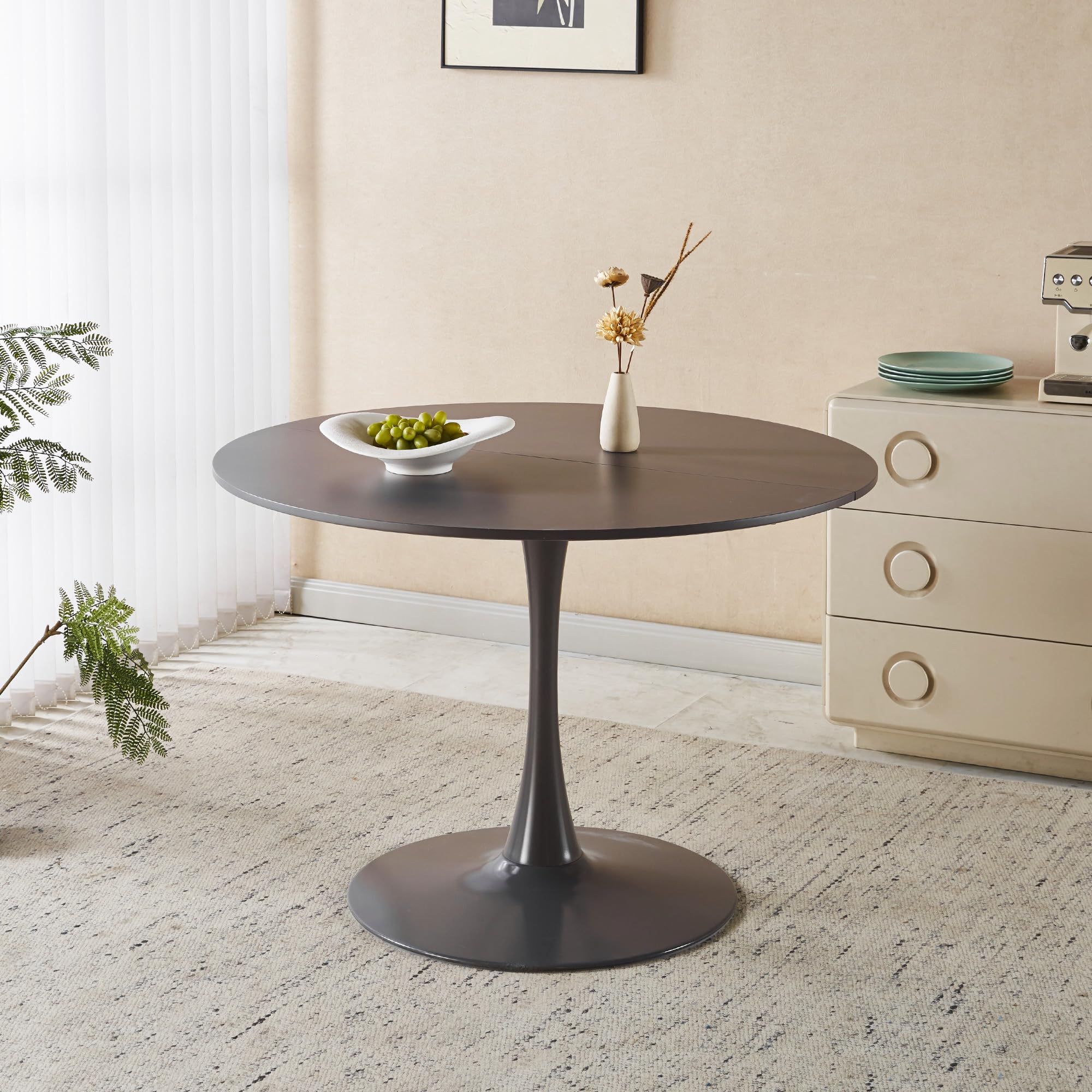 Sybrioka 42" Tulip Table for 4-6 Persons Modern Round Dining Room Table, Mid-Century Modern Grey Small Kitchen Table with MDF Wooden Top, Leisure Coffee Table for Living Room, Dining Room, Office