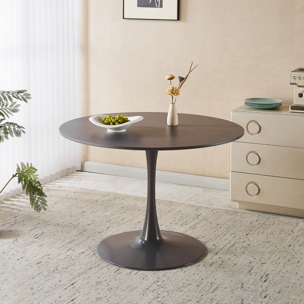 Sybrioka 42" Tulip Table for 4-6 Persons Modern Round Dining Room Table, Mid-Century Modern Grey Small Kitchen Table with MDF Wooden Top, Leisure Coffee Table for Living Room, Dining Room, Office