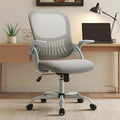 Home Office Managerial Executive Chair, Ergonomic Mesh Adjustable Swivel Mid-Back Chair with, Flip-up Arms, Comfortable Lumbar Support, Comfy Arms for Bedroom,Study,Student, Grey