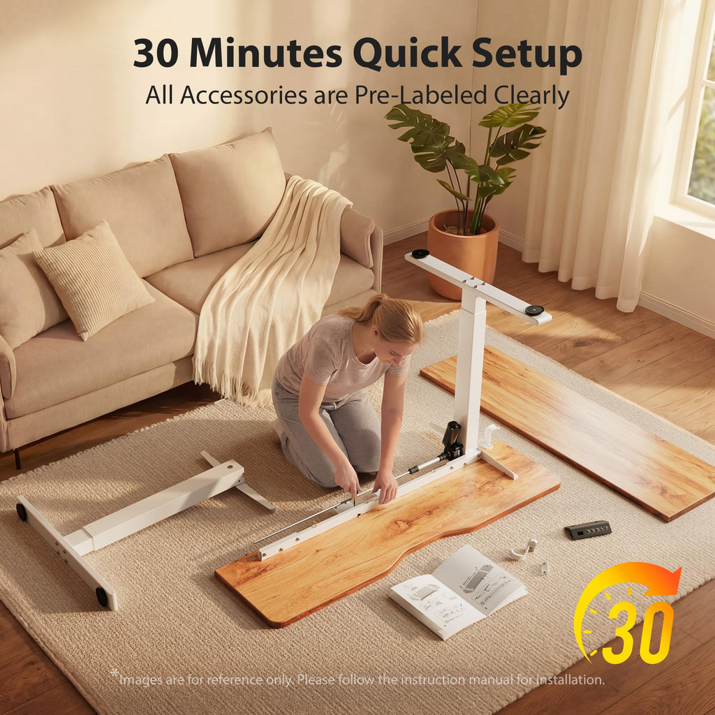 Standing Desk, 55x24 Inches Sit Stand Home Office Desk, Electric Stand up Desk, Adjustable Desk with Splice Board, White Frame/Light Rustic Top
