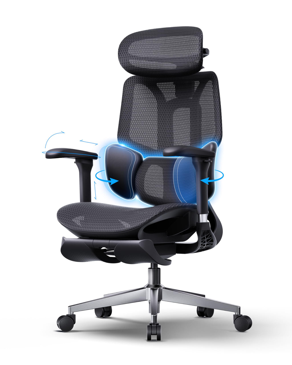 E3 Air 2026 Ergonomic Office Chair, 3-Zone Lumbar Support, Comfy Home Office Chair with Auto Recline, 4D Headrest & Armrests, 140° Tilt for Work & Relax with Footrest, Black with Footrest