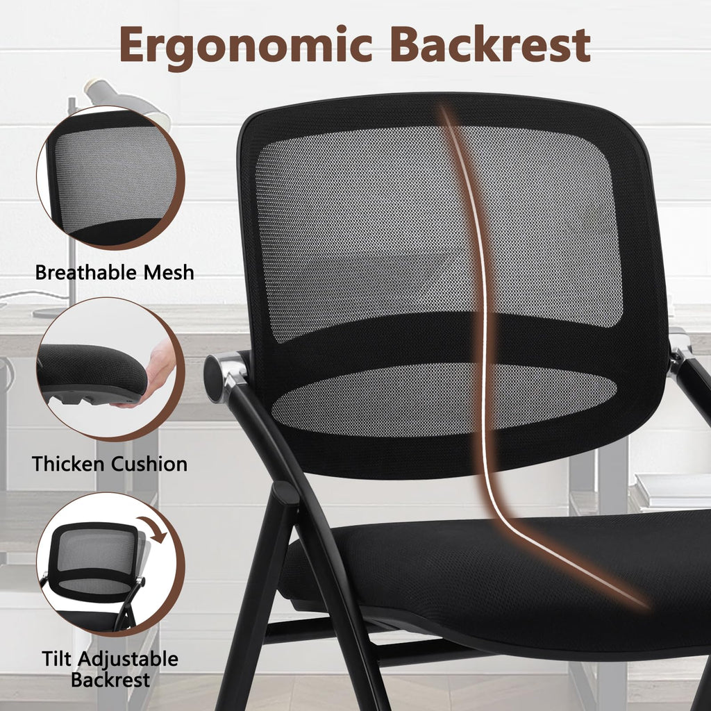 20 Pack, Stackable & Foldable Chairs with Wheels, Reception Guest Chairs with Lumbar Support, Ergonomic Curved Mesh Back Folding Chair for Office Schools Conference Waiting Room, Black