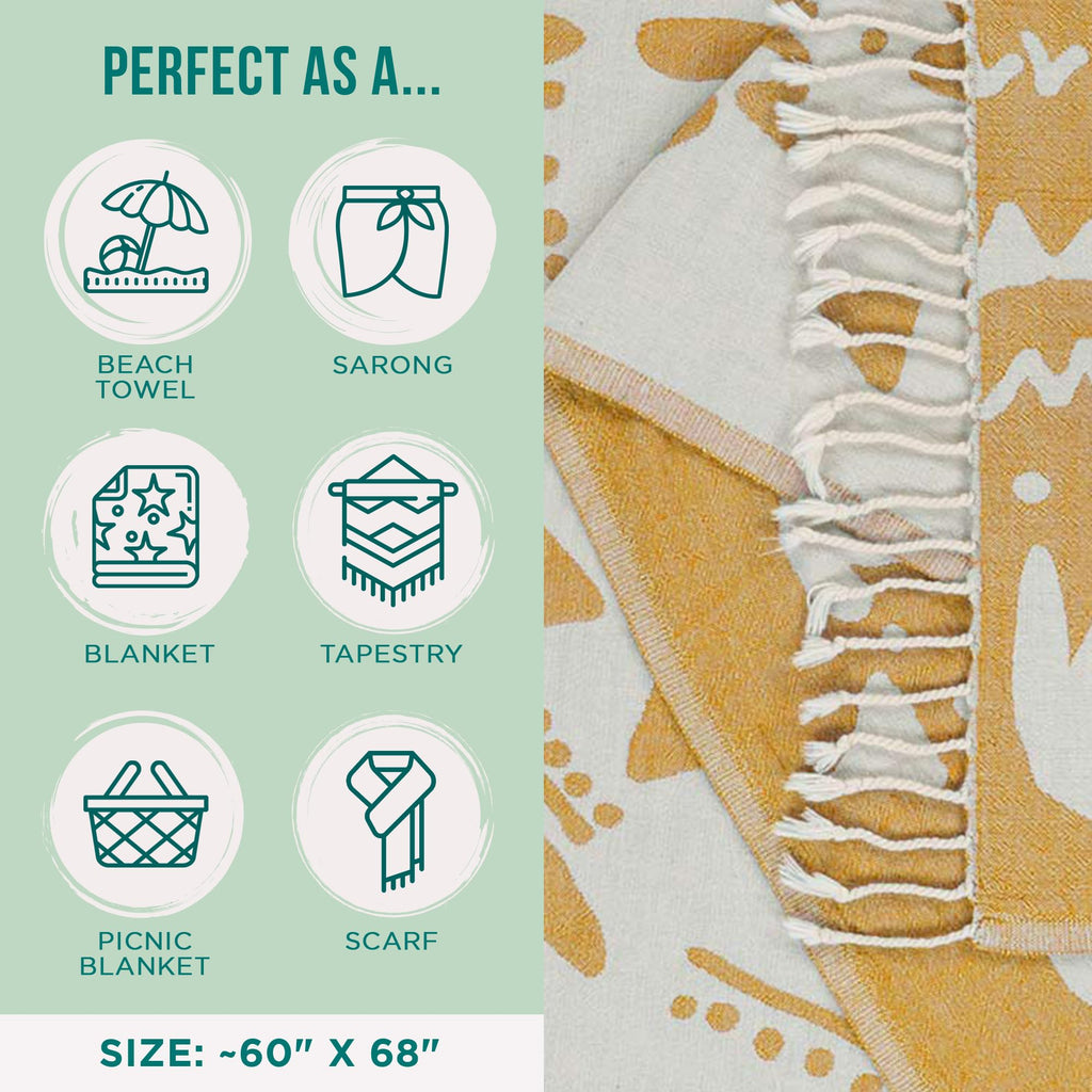 Turkish Yoga Beach Towel - Quick Drying & Sand Resistant, Extra Large