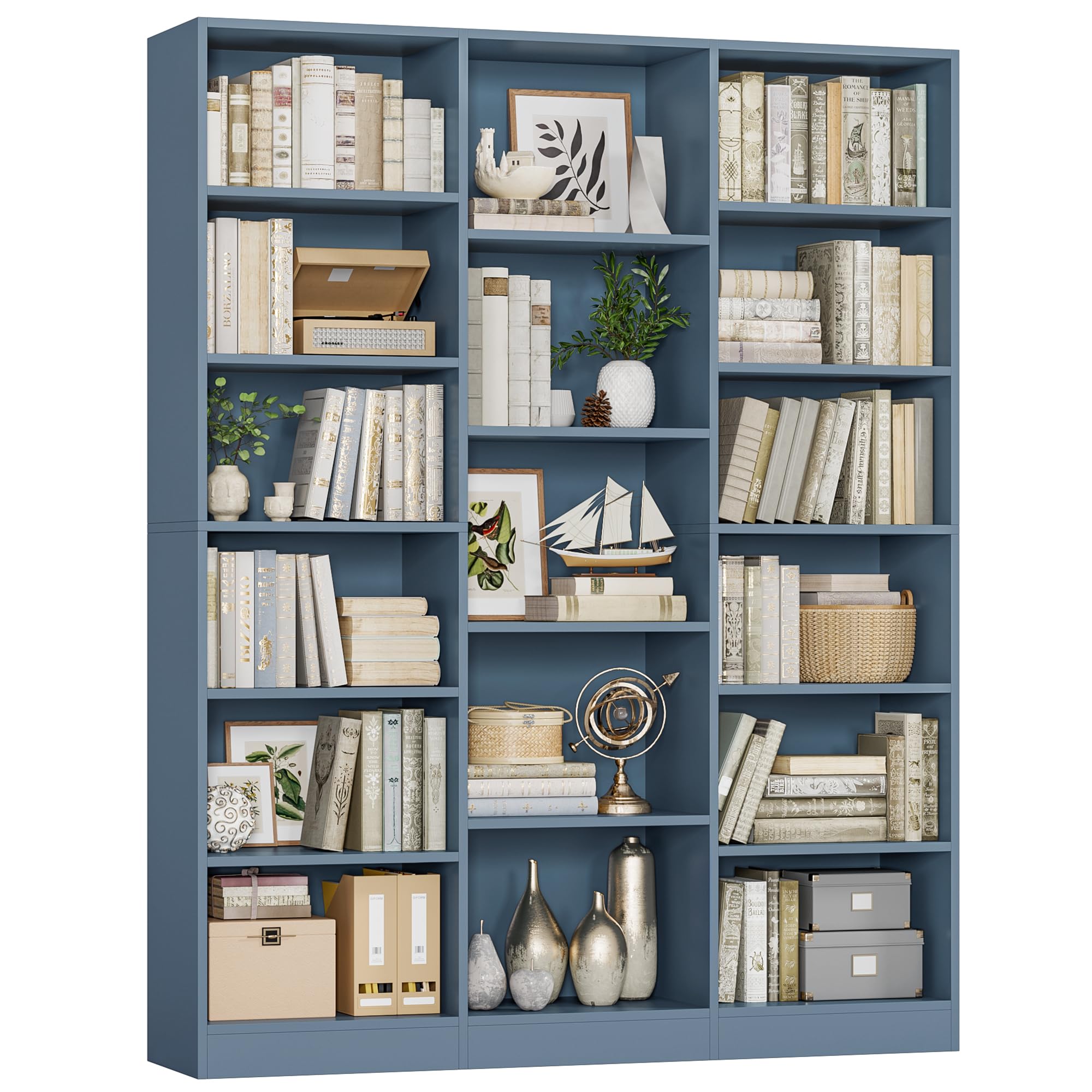 Triple Wide Bookshelf, Large Bookshelf with 17 Display Shelves