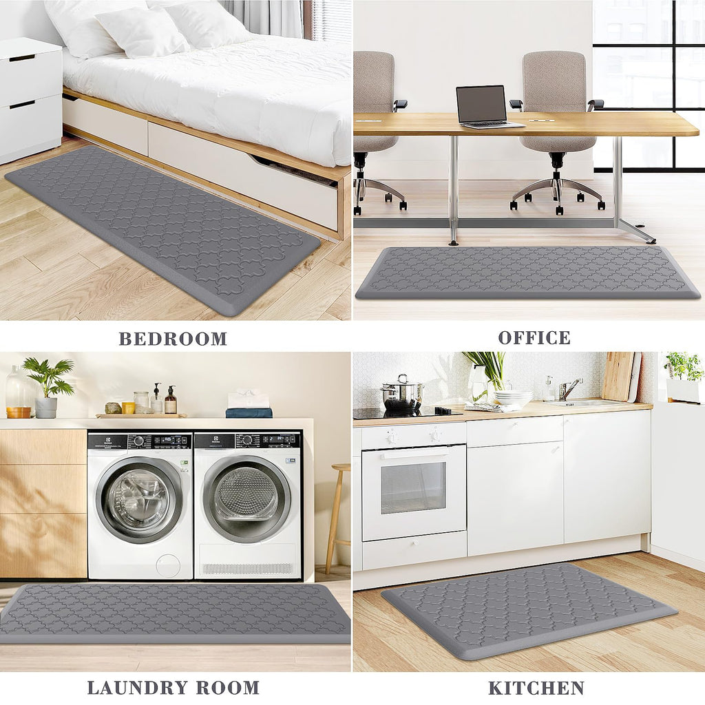 Mat [2 PCS] Cushioned Anti-Fatigue Floor Mat Water Resistant Non-Skid Kitchen Mats and Rugs Ergonomic Comfort Foam Kitchen Rugs Standing Mat for Floor Office Sink (Grey,20"x30"+20"x47")