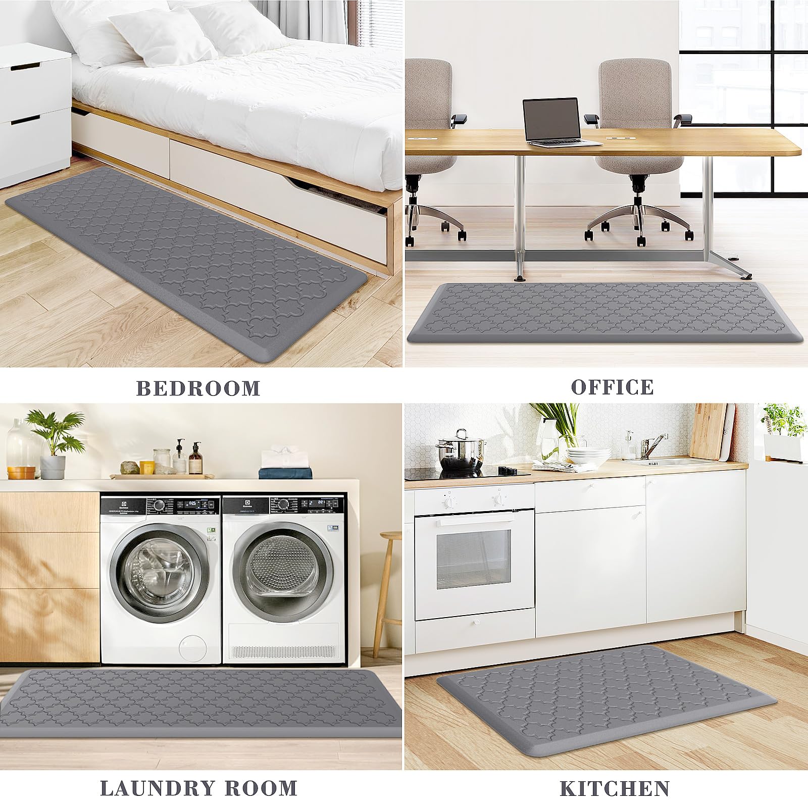 Mat [2 PCS] Cushioned Anti-Fatigue Floor Mat Water Resistant Non-Skid Kitchen Mats and Rugs Ergonomic Comfort Foam Kitchen Rugs Standing Mat for Floor Office Sink (Grey,20"x30"+20"x47")