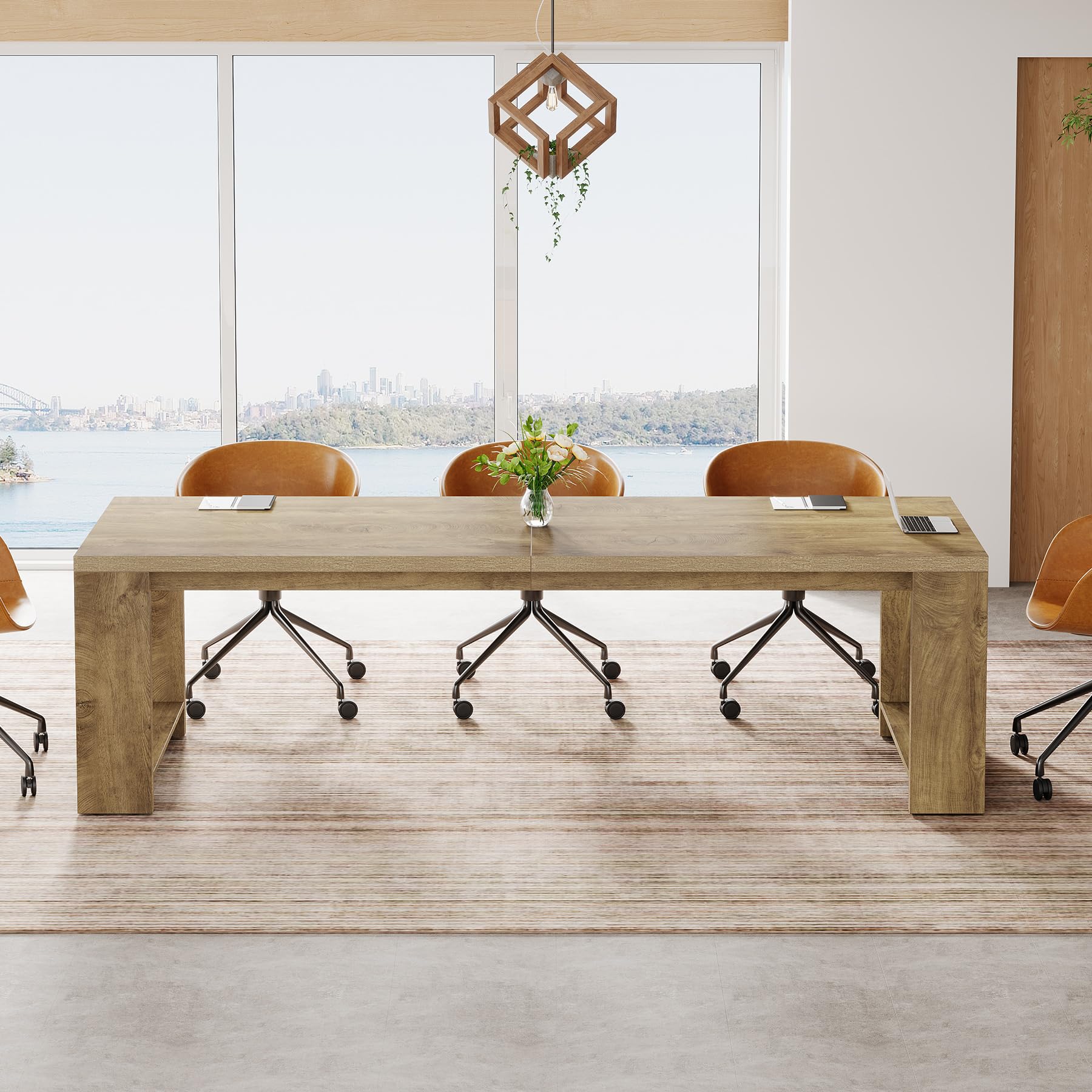 Large Conference Table for 6-8, 87-Inch Rectangular Meeting Table, Farmhouse Seminar Boardroom Desk for Office Conference Room (Natural)