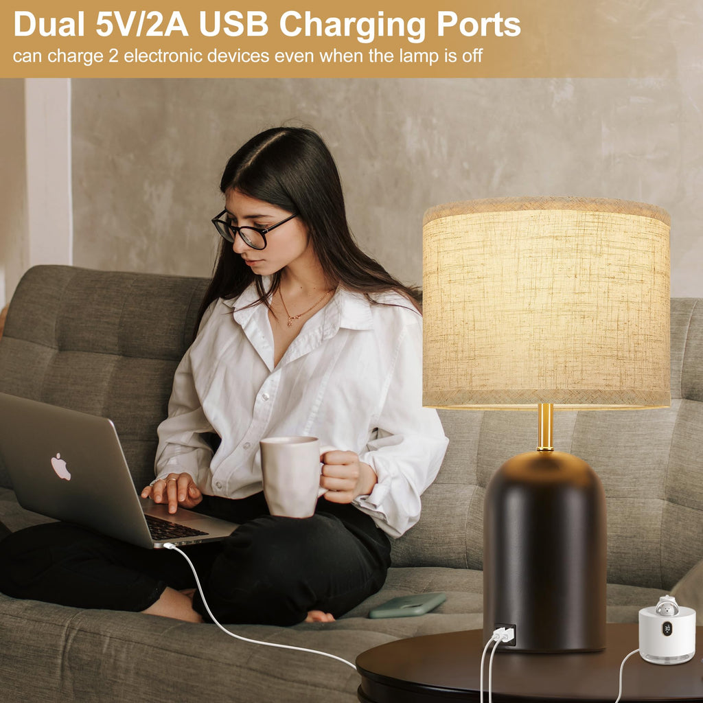 Touch Control Table Lamps Set of 2, Black Bedside Lamps for Bedroom