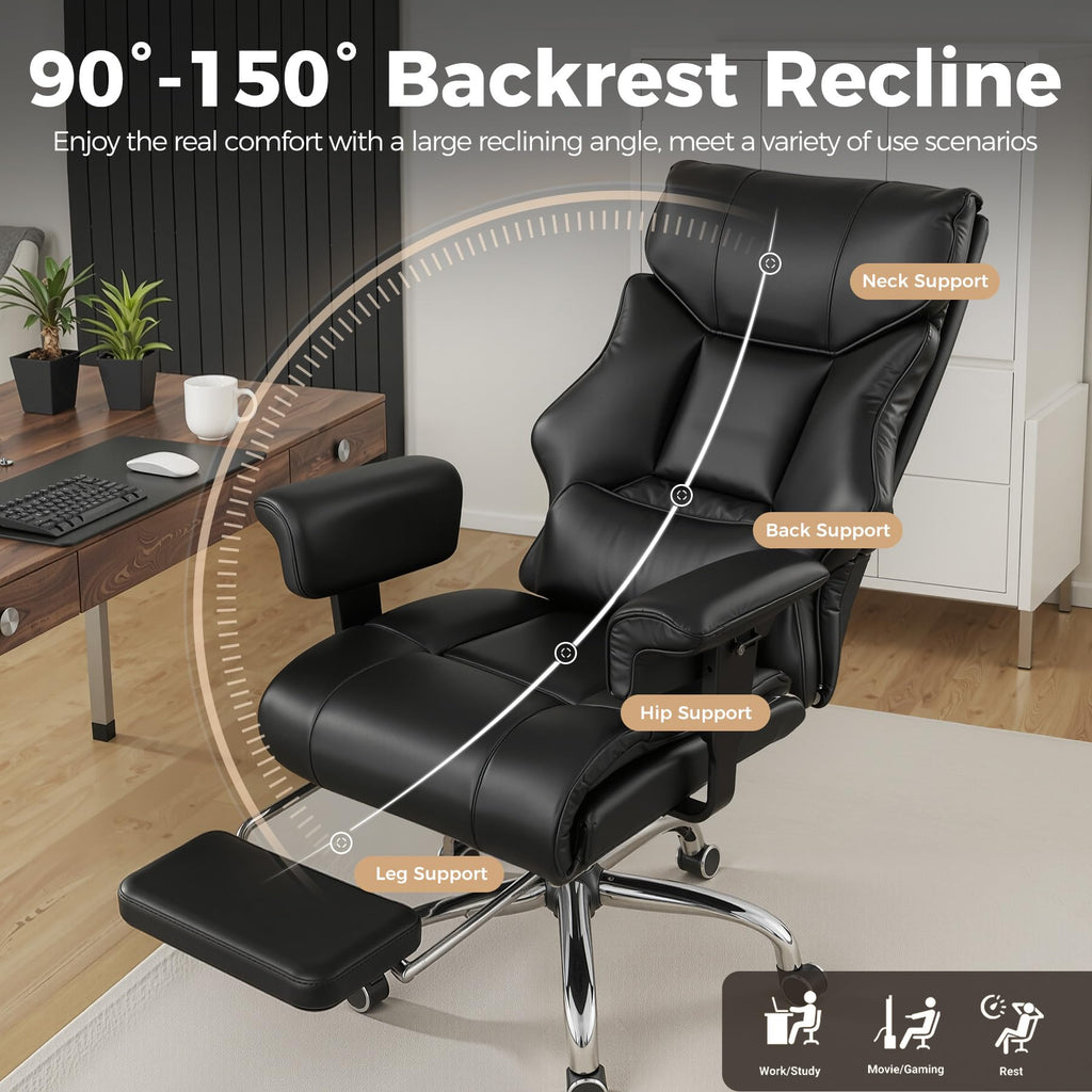 Big and Tall Gaming Chair 400lbs Heavy Duty Office Chair with Foot Rest & Ergonomic Pocket Spring Cushion, High Back Lumbar Support for Lower Back Pain Relief, Ergo Black