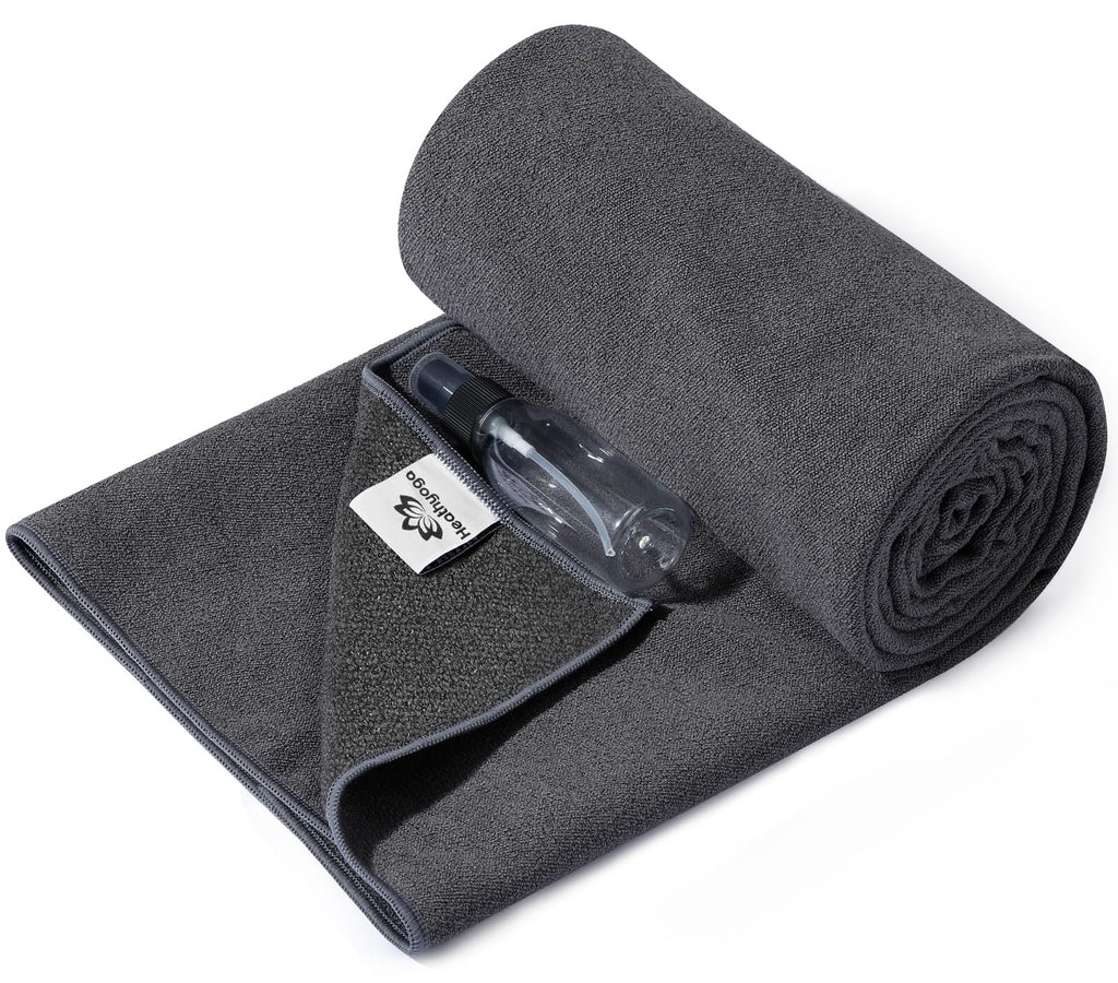 Yoga Mat Towel Non Slip for Hot Yoga Towel with Silicone Grip & Free Spray Bottle, 72"X26" Extra Large Microfiber Yoga Towel for Bikram, Pilates, Fitness (Grey)