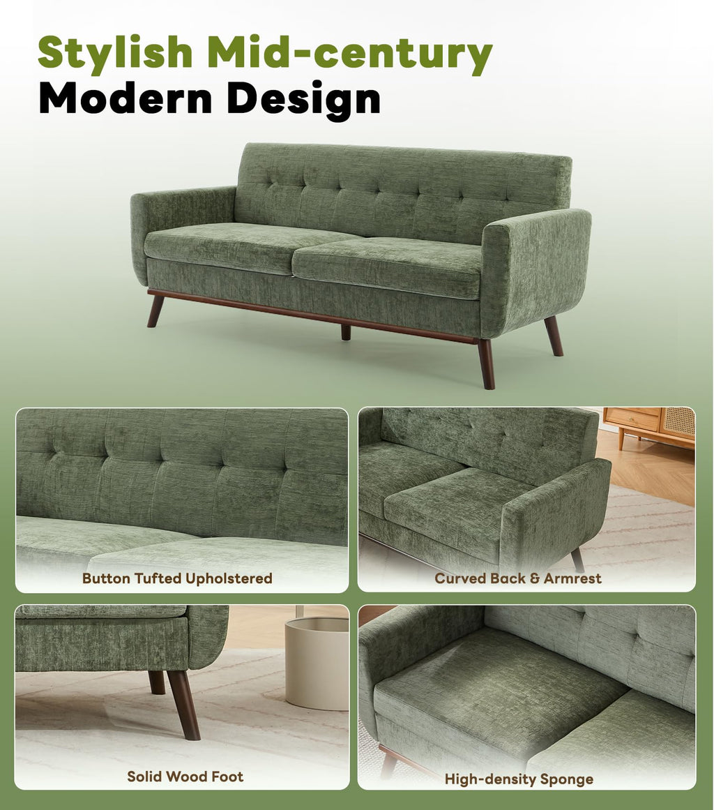 77.2" W Loveseat Sofa, Solid & Easy to Install Small Couch for Bedroom, Office, Apartment, Green