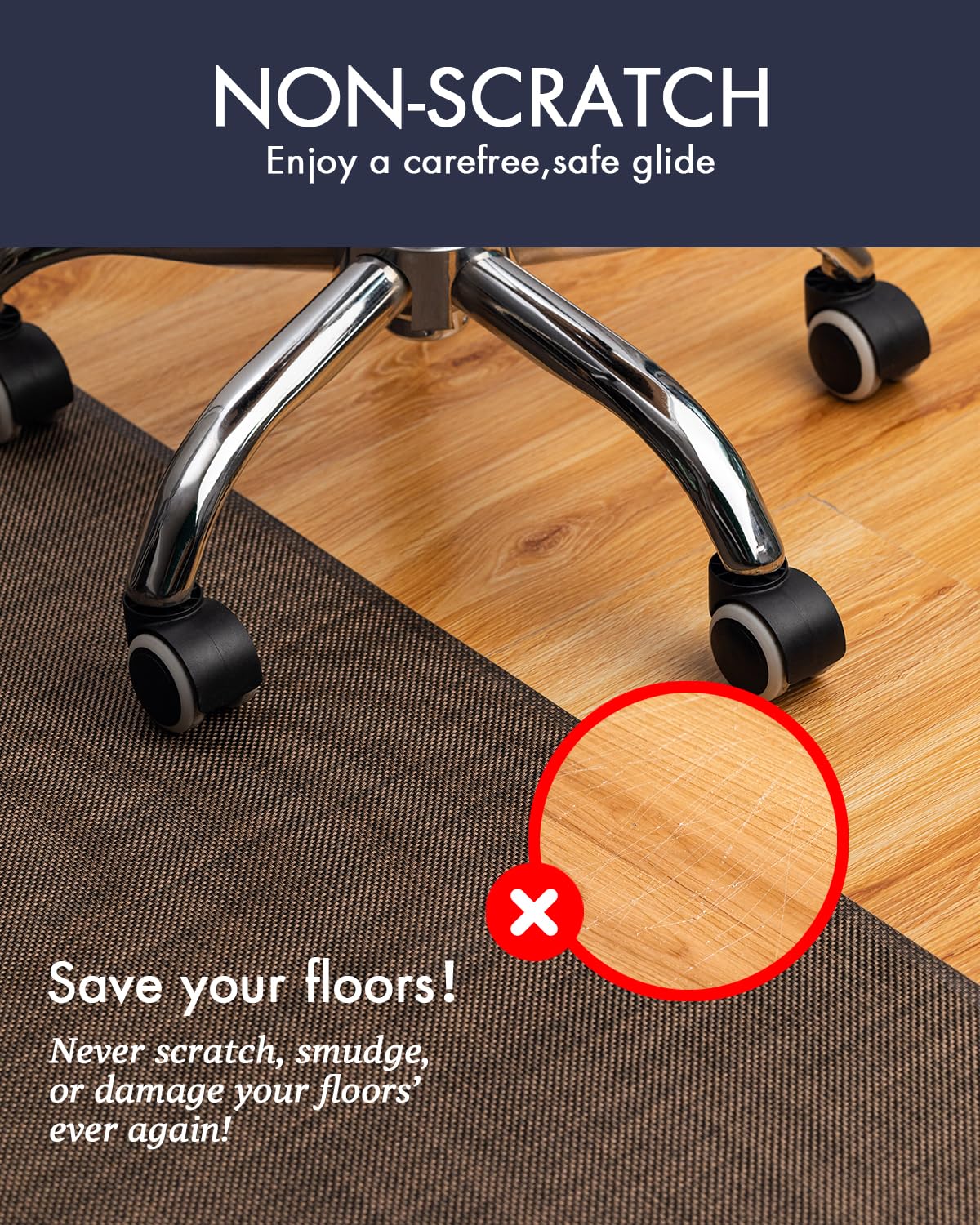 Office Chair Mat for Hardwood Floor Under Desk Computer Rolling Chair Mat for Wood/Tile Floor Non-Slip Heavy Duty Desk Rug PVC Plastic Hard Floor Protector 36" x 48"(Coffee)