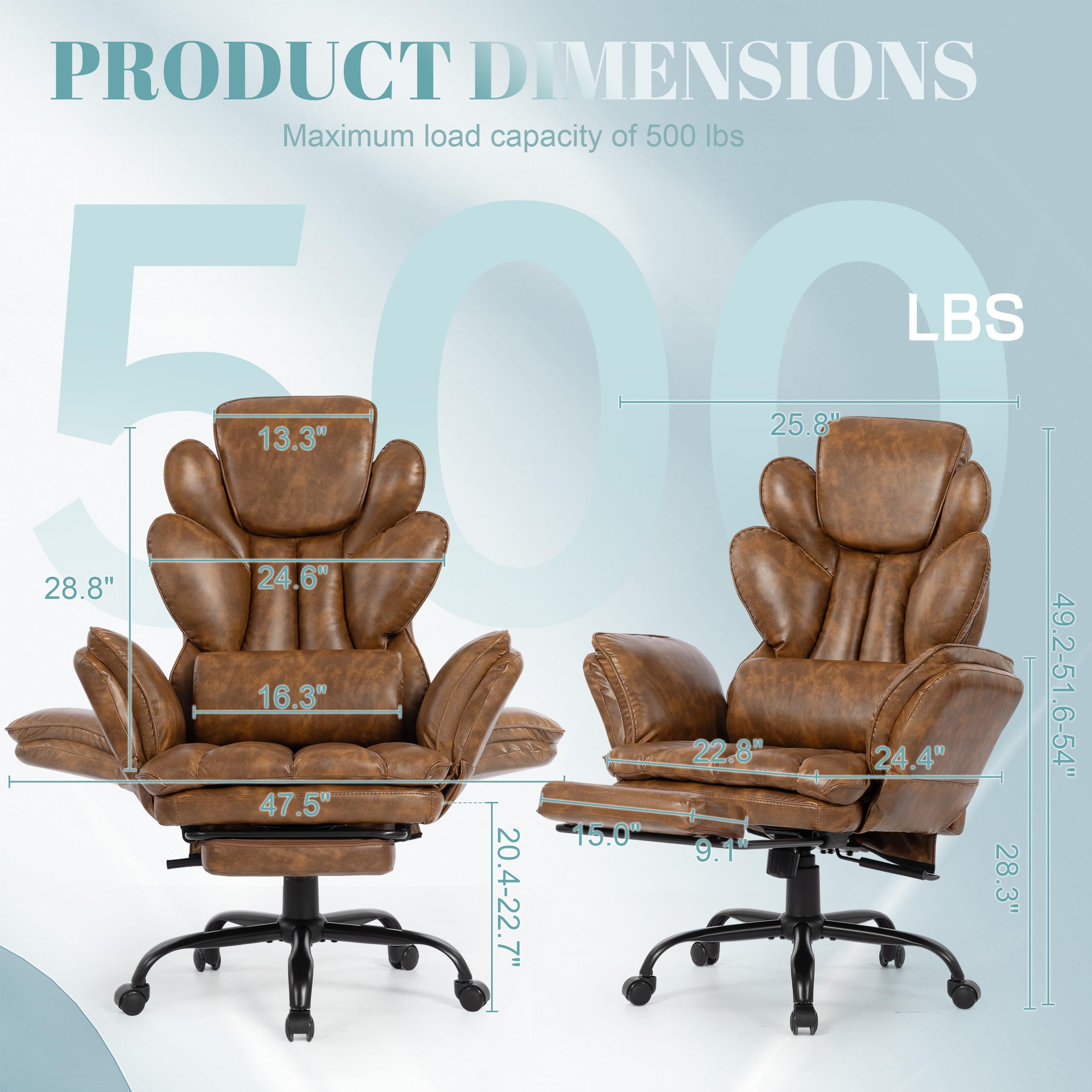 Flip Armrests Criss Cross Office Chair, Reclining Office Chair with Foot Rest, Adjustable Headrest, Massage Waist Pillow, Cross Legged Big and Tall Desk Chair Wide Seat Vanity Chair, PU Leather Brown
