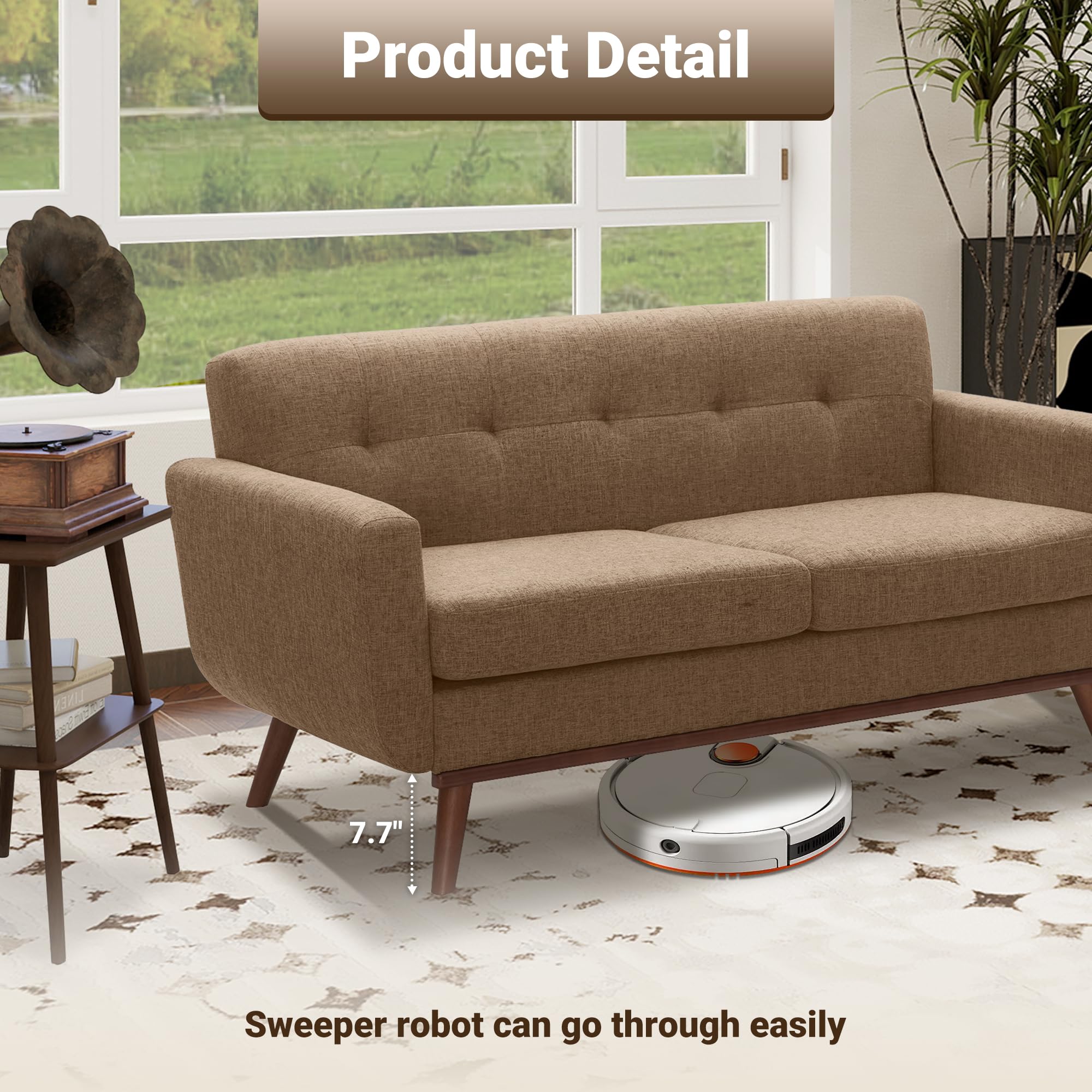 65.2" W Loveseat Sofa, Solid & Easy to Install Small Couch for Bedroom Office Apartment, Brown