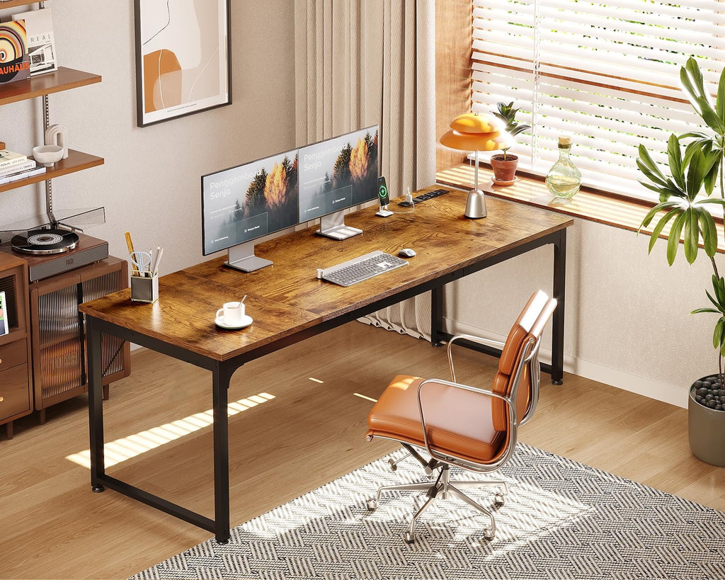 71 Inch Computer Desk with USB Ports, Large Office Desk, Long Study Student Writing Desk, Rustic Brown