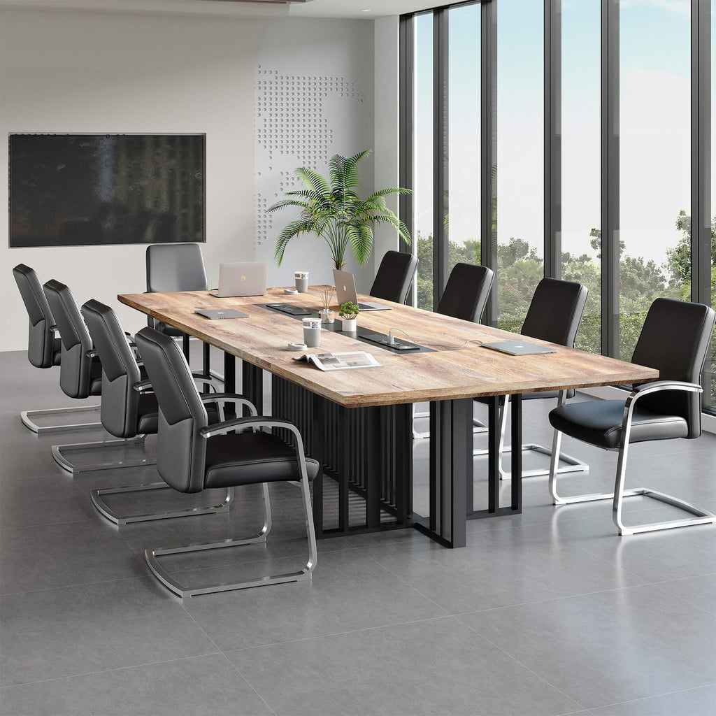 9.2ft Large Conference Table - 2" Thick Top & Metal Grid Base | Easy Assembly | Cable Management | Commercial Office Desk, Modern Executive Meeting Table for Office (10-20 People)