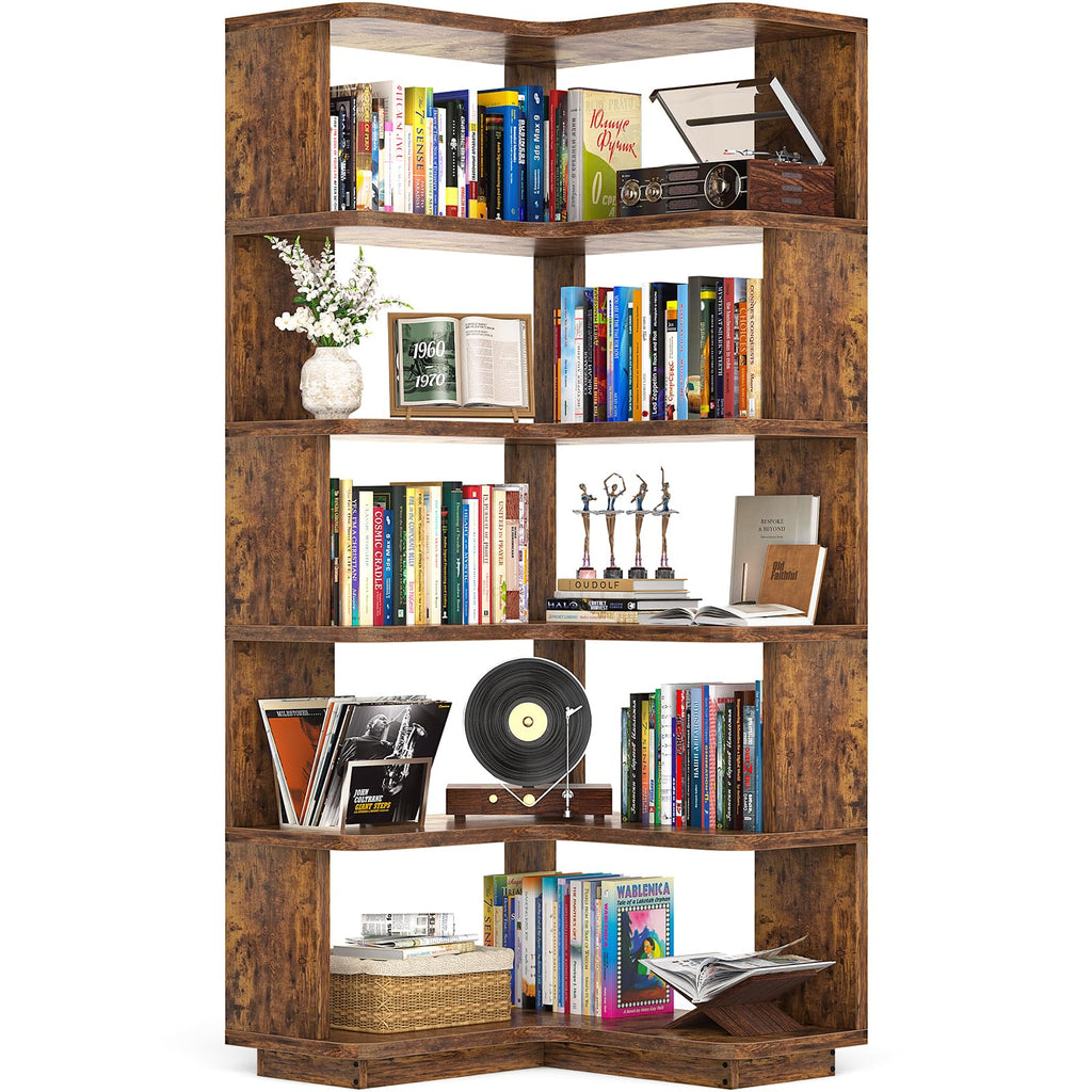Corner Book Shelf, 6-Shelf L Shaped Corner Bookshelf with Baffle