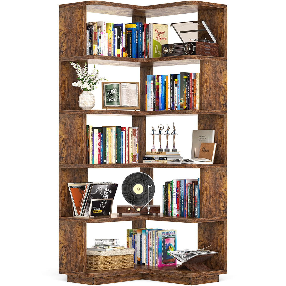 Corner Book Shelf, 6-Shelf L Shaped Corner Bookshelf with Baffle