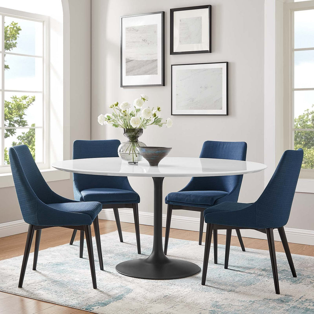 Modway Lippa 60" Round Wood Dining Table, White Top, Black Base