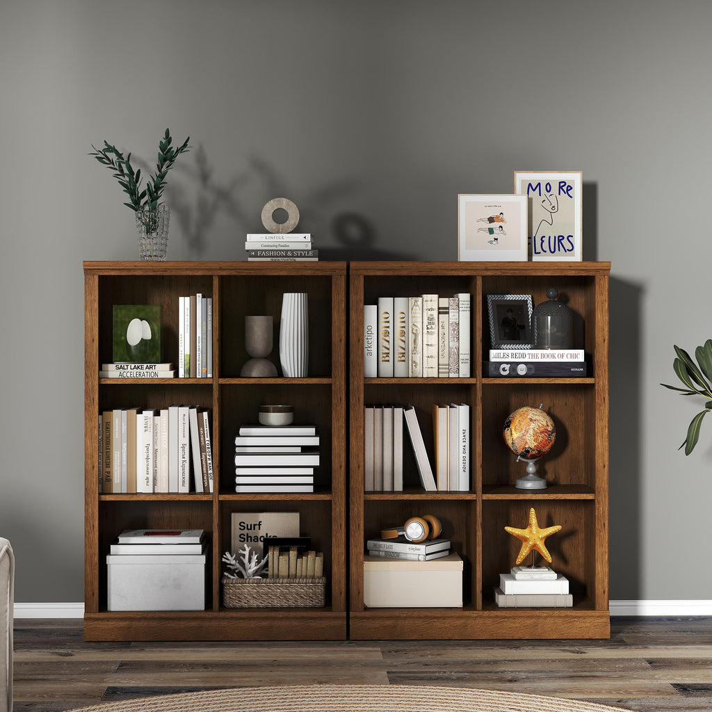 3 Tiers 6 Cube Storage Organizer Bookcase, 30 inch Width Wooden Book Shelf