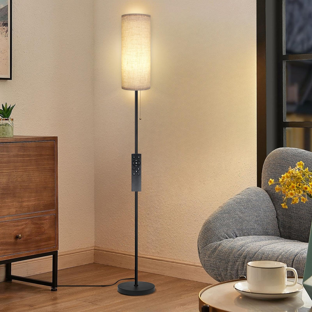 Floor Lamp for Living Room, Modern Standing Lamps with Lampshade, Minimalist Tall Lamp with Chain Switch for Living Room, LED Bulb Included (Beige Shade-Remote Bulb)