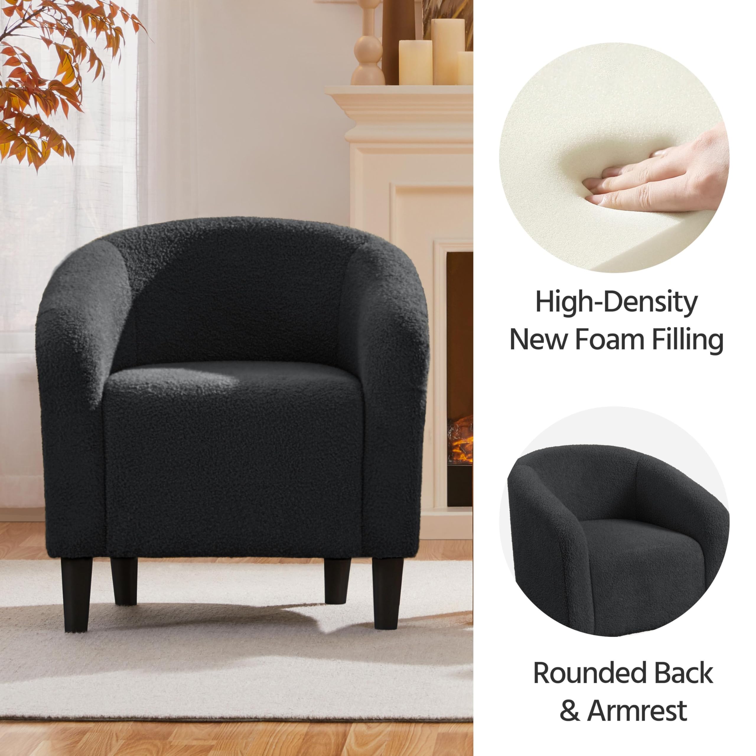 Accent Barrel Chair, Boucle Fabric Club Chair, Furry Sherpa Elegant Armchair with Cozy Soft Padded, Suitable for Living Room Bedroom Reception Room Office, Dark Gray