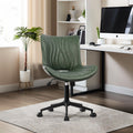 Armless Office Chair, Height Adjustable Desk Chair with Wheels, Ergonomic Comfy 360° Swivel Home Office Computer Task Chair, Faux Leather Padded Cute Vanity Chair,Green