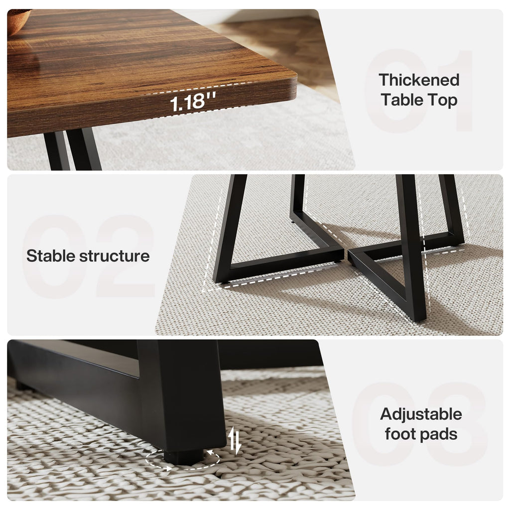 31.5" Square Conference Table Set of 2, 63" Industrial Office Meeting Table for 4-6 People, Business Podcast Furniture with Metal Base for Small Spaces, Office Conference, Brown