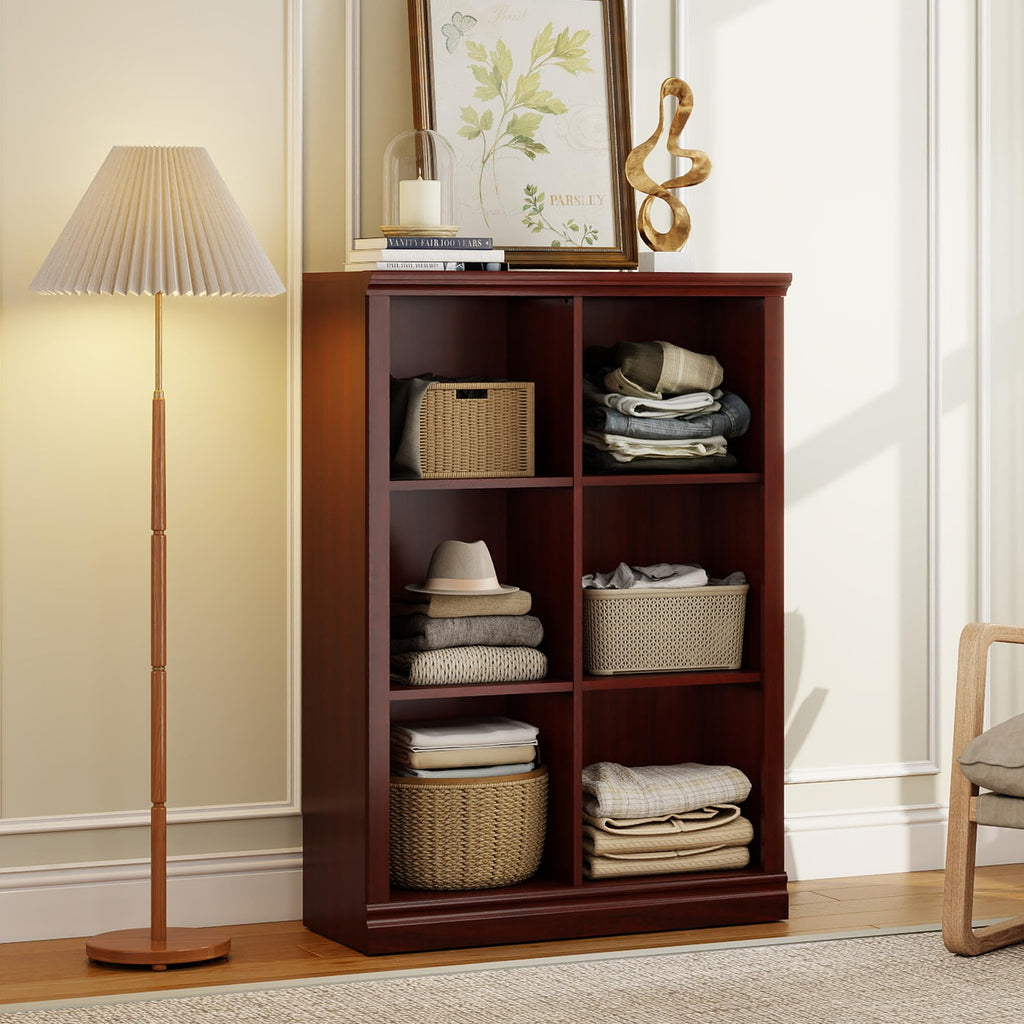 3 Tiers 6 Cube Storage Organizer Bookcase, 30 inch Width Wooden Book Shelf
