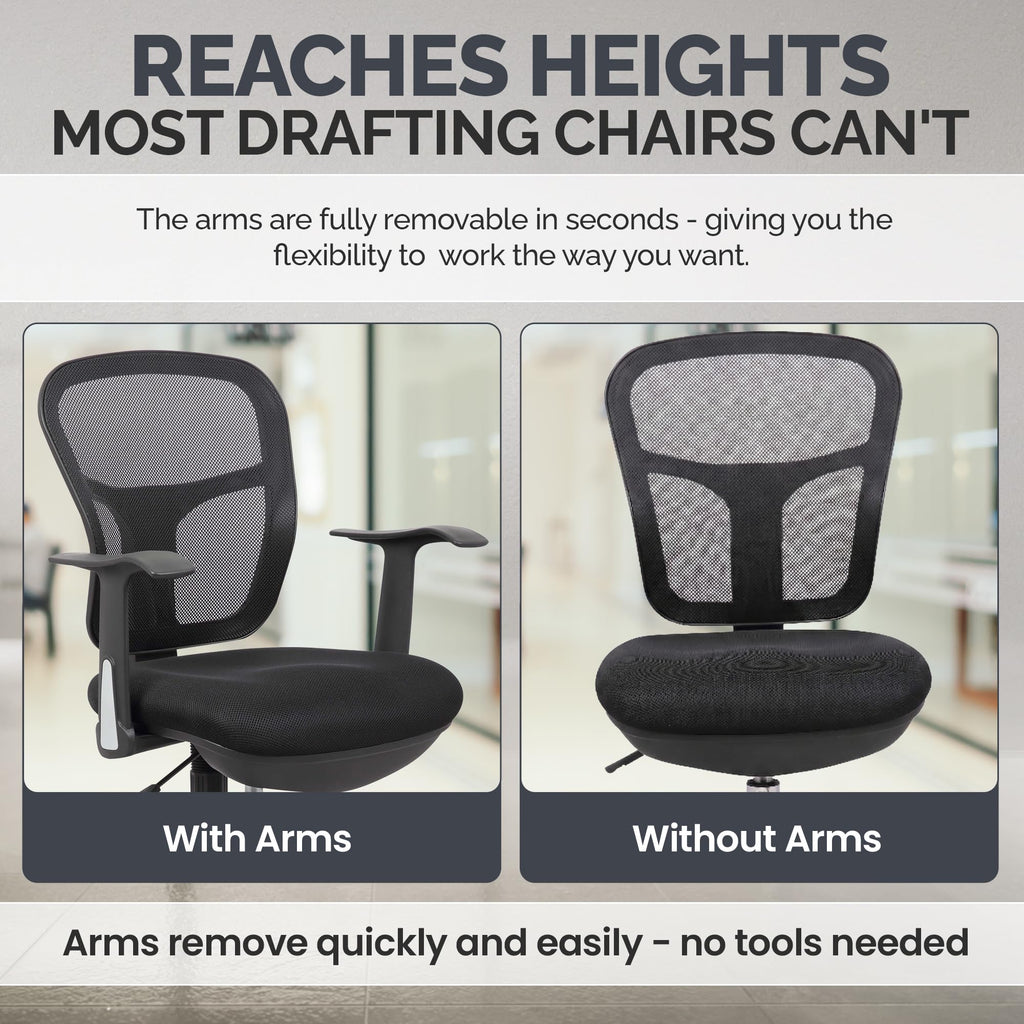 Drafting Chair Tall Office Chair with Arms Executive Ergonomic Standing Desk Chair with Anti Scratch Wheels and Footrest