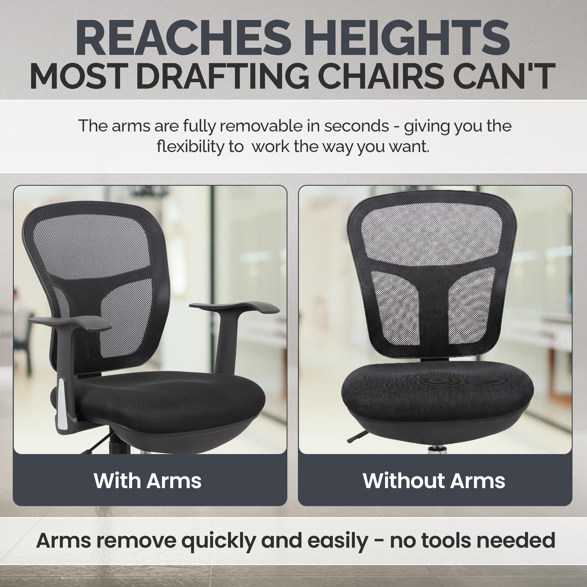 Drafting Chair Tall Office Chair with Arms Executive Ergonomic Standing Desk Chair with Anti Scratch Wheels and Footrest