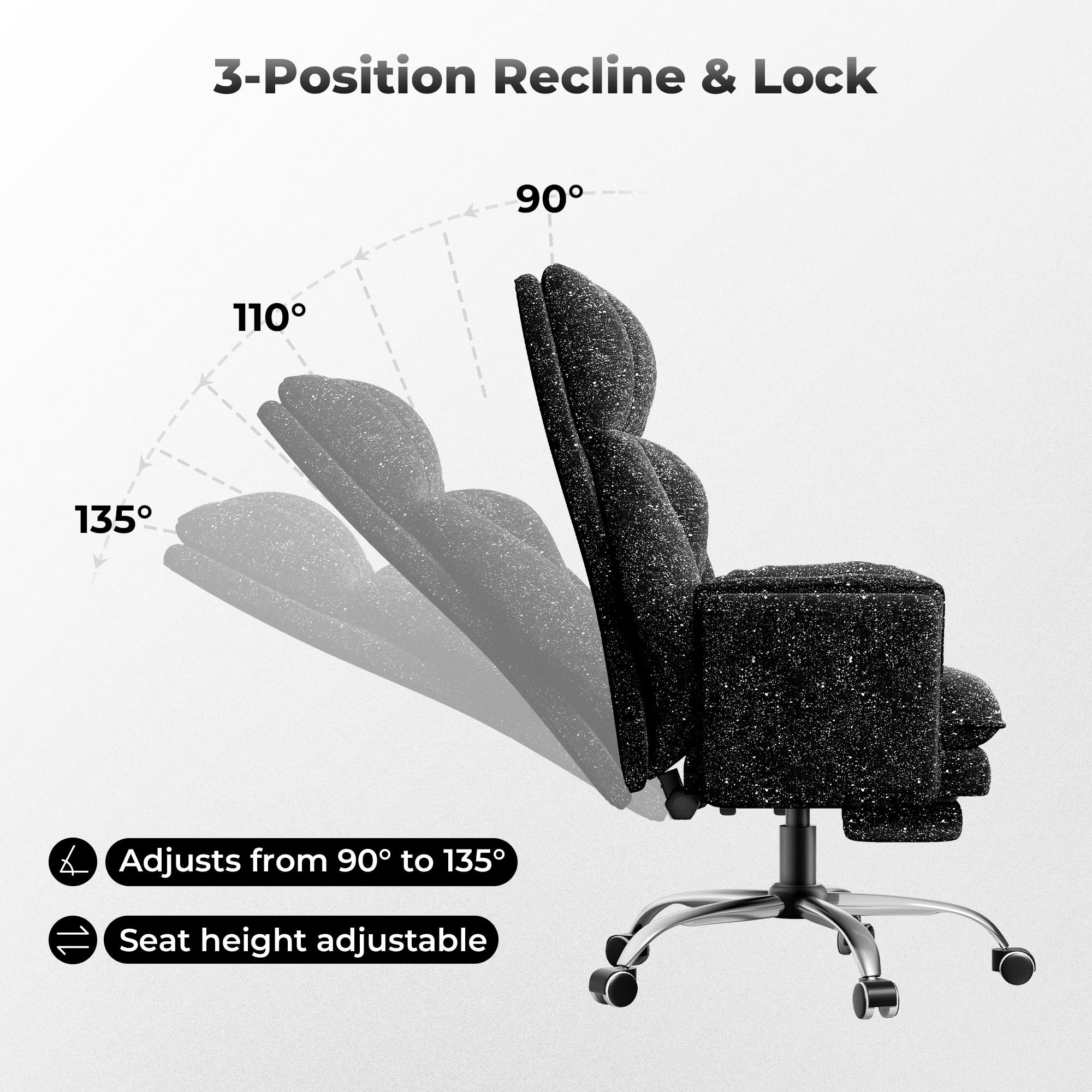 Big and Tall Office Chair, Flip Armrests for Pets & Cross Legged Sitting, Executive Ergonomic Computer Gaming Chair with Foot Rest, Gliter Fabric Wide Seat Reclining Desk Chair