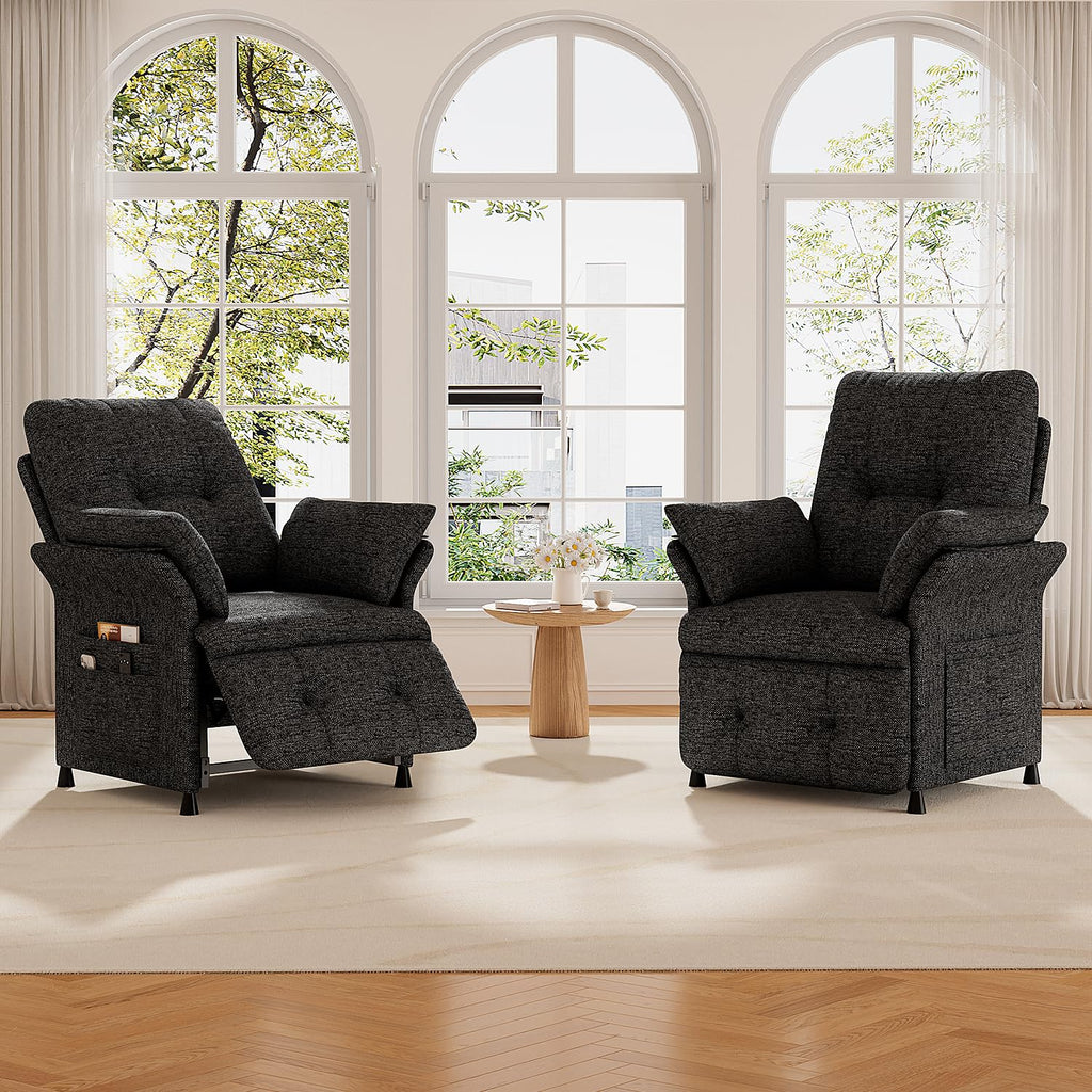 Power Recliner Chair for Adults with Heat & Massage - Linen Electric Reclining Sofa with Remote Control, 3 Side Pockets, 180° Lay Sleeper for Home Theater Living Room, Dark Grey