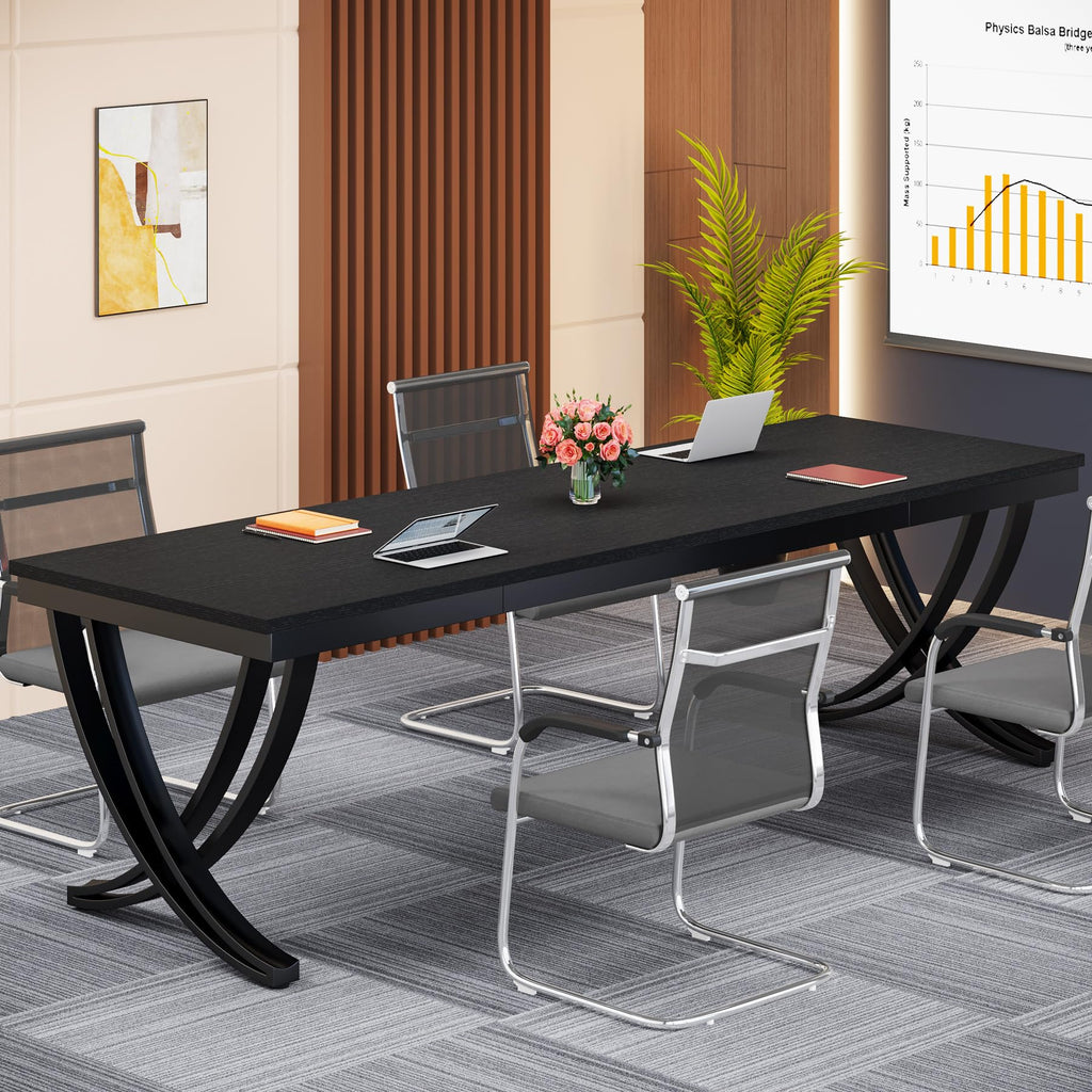 6.5FT Conference Table for 6-8 People, 78 inch Long Rectangular Seminar Table with Strong Metal Frame, Business Furniture Boardroom Desk for Office Meeting Conference Room (2PCS, Black)