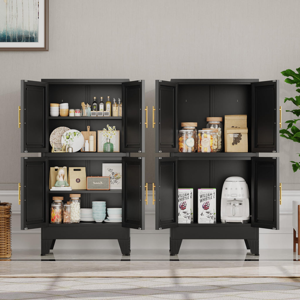 47” Black Metal Storage Cabinet, Kitchen Pantry Cabinet