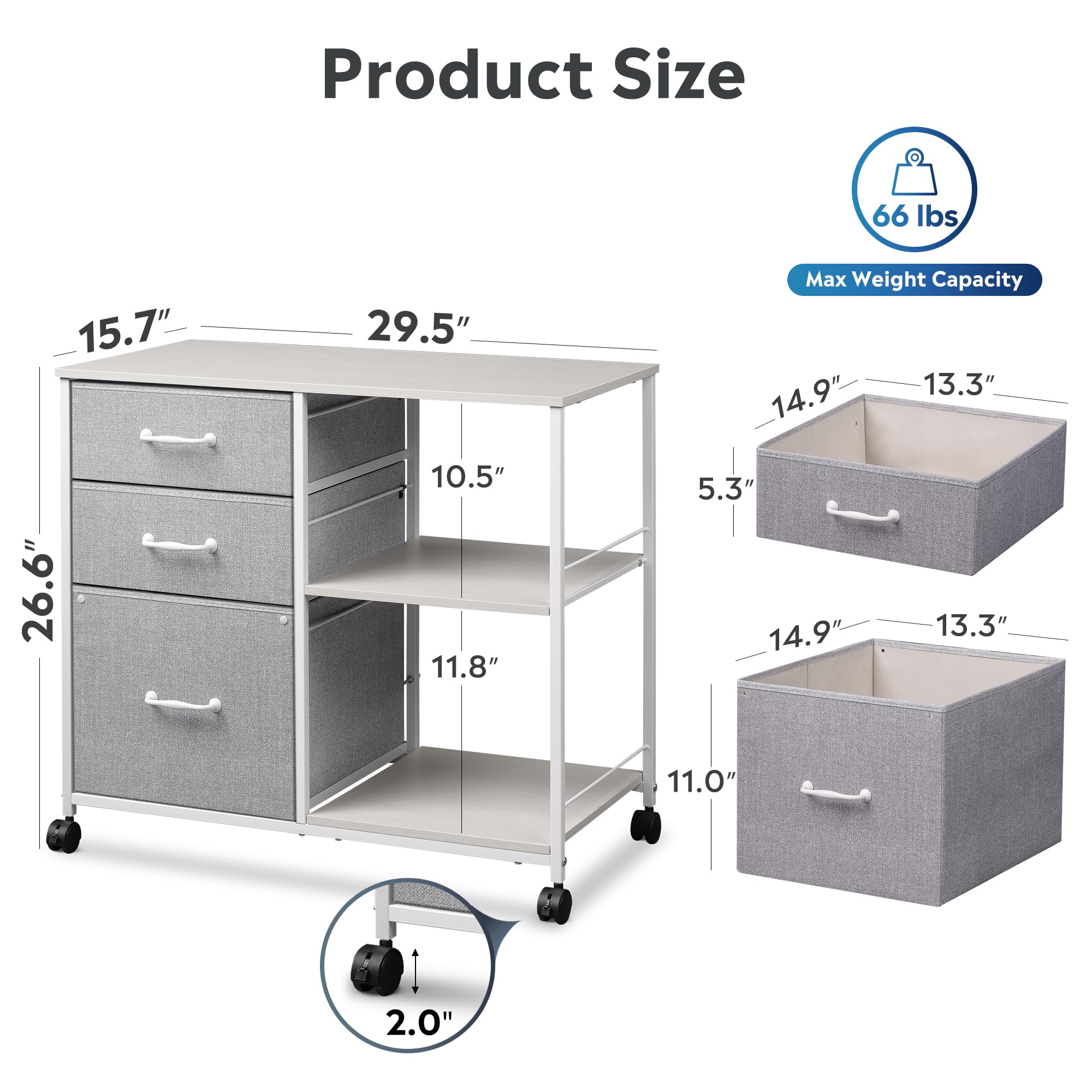 3 Drawer Mobile File Cabinet with Open Storage Shelf