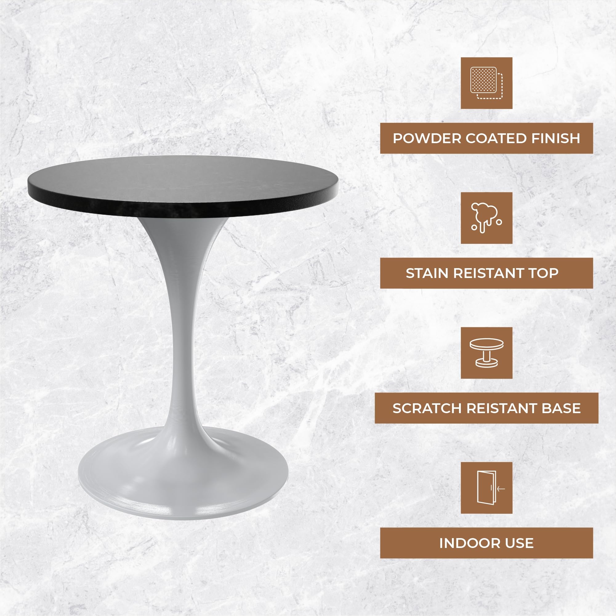 LeisureMod Verve Mid-Century Modern 27 Inch Round Dining Table, MDF Wood Tabletop with White Steel Pedestal Base, Contemporary Kitchen & Dining Room Table, Small Space Breakfast Table, Black