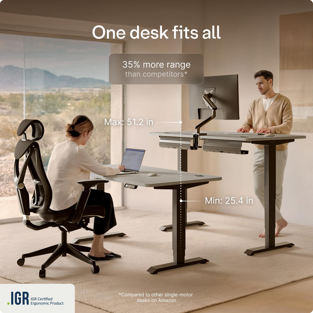 Standing Desk 54x28 — Made in Europe, Ergonomic Sit Stand Home Office Desk, Electric Height Adjustable, Dual Motor, USB & USB-C Charging, Wobble-Free, Touchscreen, 3 Memory Presets